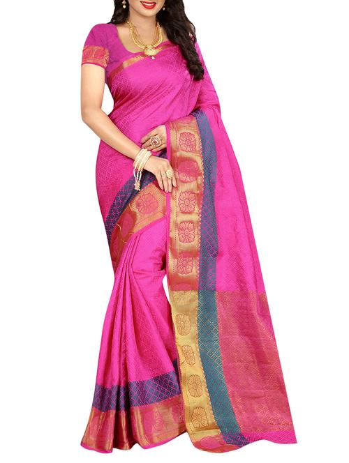 pink woven saree with blouse - 14476801 - Very Small Image - 1