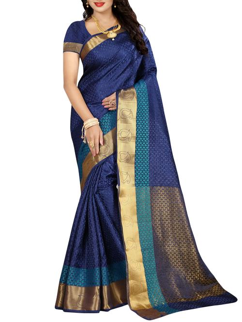 blue woven saree with blouse - 14476802 - Very Small Image - 1