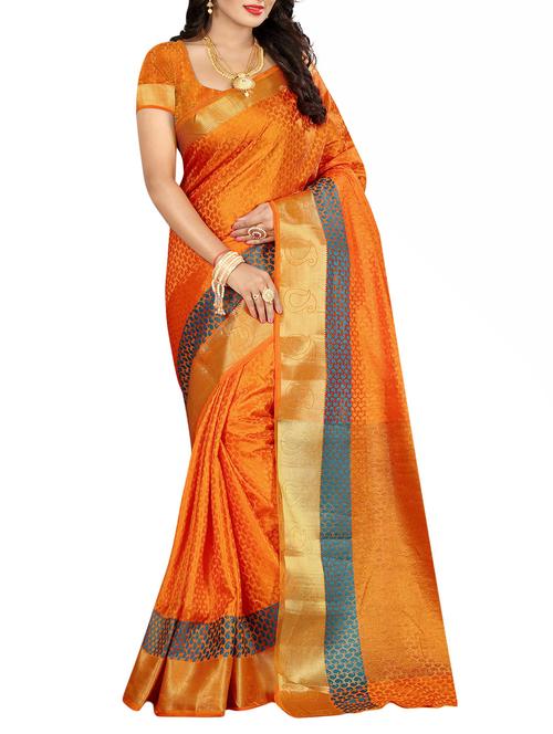 orange woven saree with blouse - 14476805 - Very Small Image - 1