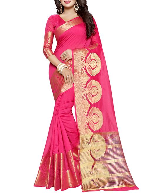 pink cotton woven saree with blouse - 14477852 - Very Small Image - 1