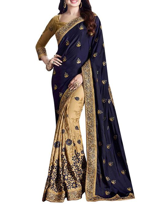 blue chiffon half & half saree with blouse - 14477893 - Very Small Image - 1