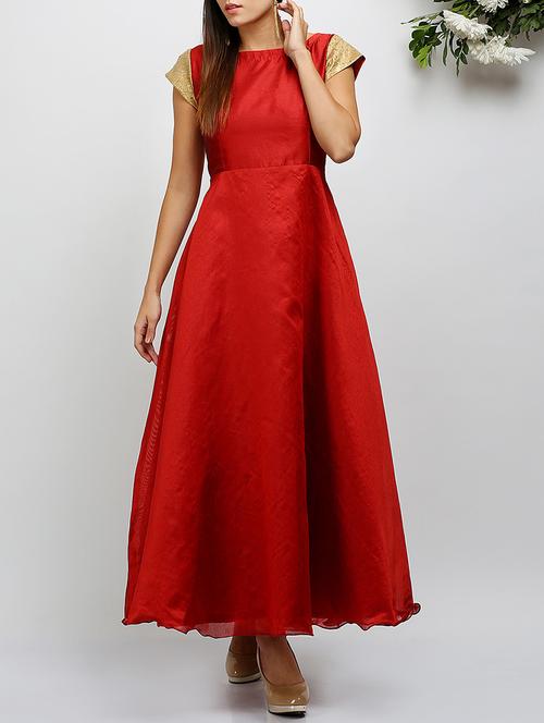 embellished sleeved boat neck gown - 14478499 - Very Small Image - 1