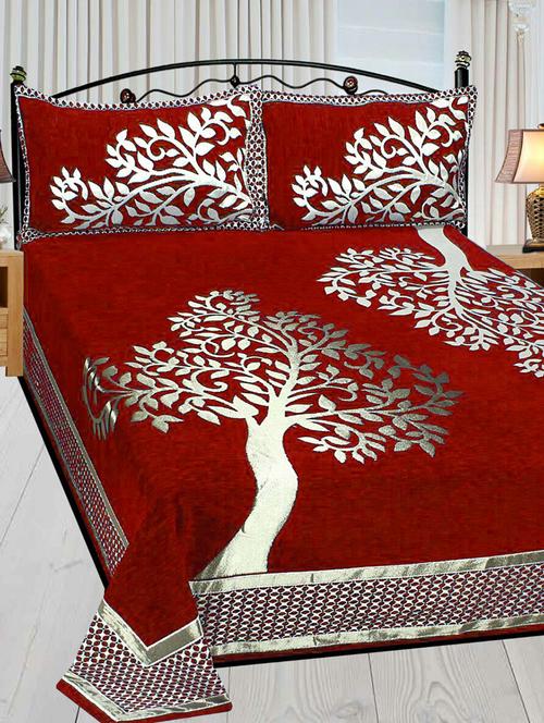 chenille double bed cover with 2 pillow covers - 14480772 - Very Small Image - 1