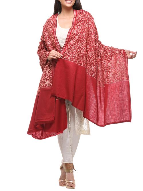 red woolen pashmina shawl - 14481499 - Very Small Image - 1