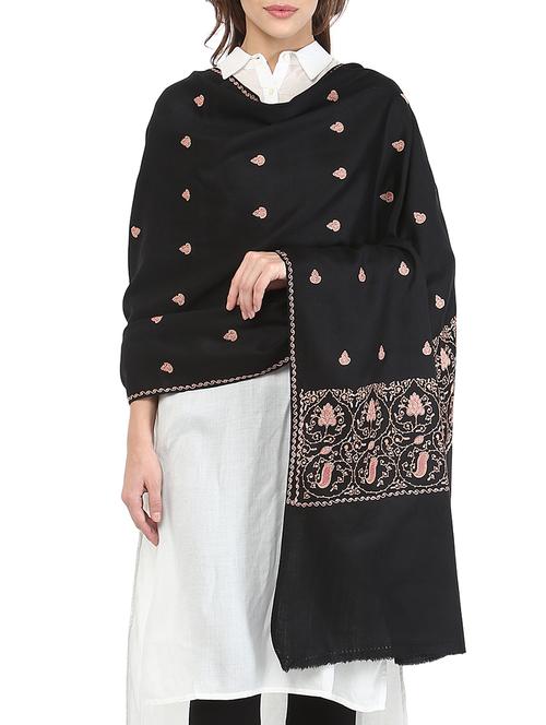 black woolen pashmina shawl - 14481511 - Very Small Image - 1