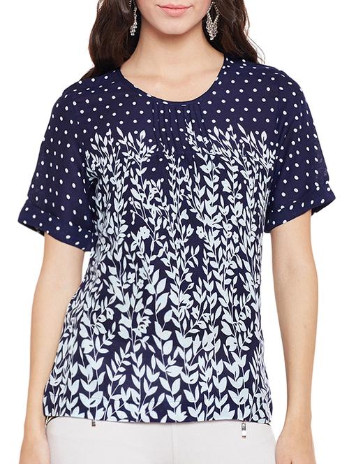 navy blue printed rayon top - 14481996 - Very Small Image - 1