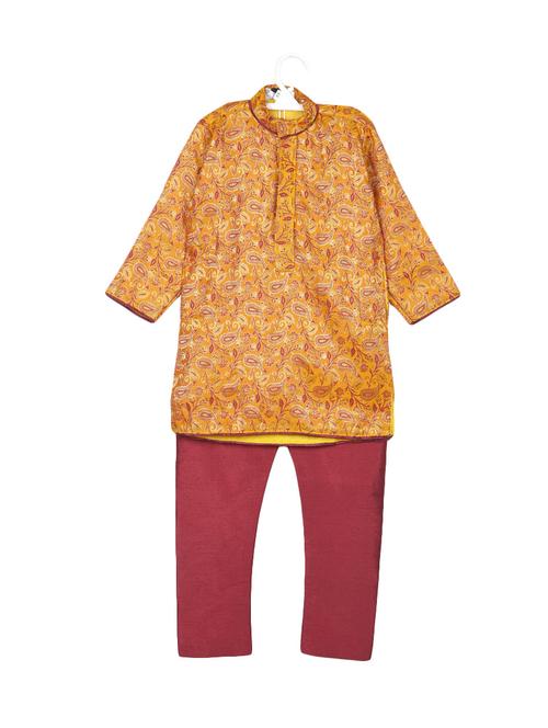yellow silk blend kurta set - 14482160 - Very Small Image - 1