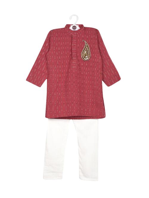 red cotton kurta set - 14482161 - Very Small Image - 1
