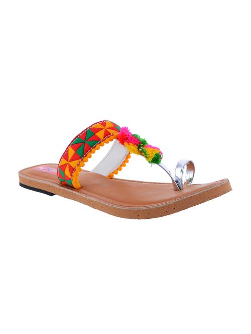 multi colored one toe kolhapuri - 14482721 - Very Small Image - 1