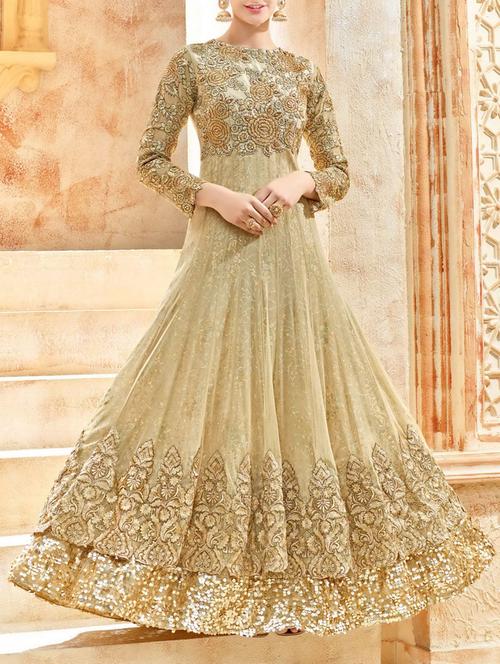 beige net semistitched suit - 14484150 - Very Small Image - 1