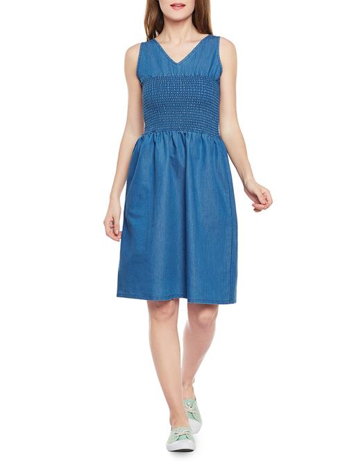 Blue Fit & Flare Dress - 14486502 - Very Small Image - 1
