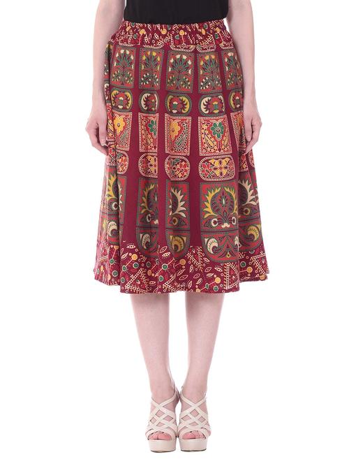 maroon cotton flared skirt - 14486830 - Very Small Image - 1