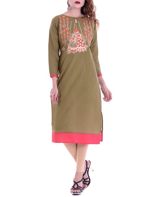 mehandi cotton straight kurta - 14487404 - Very Small Image - 1