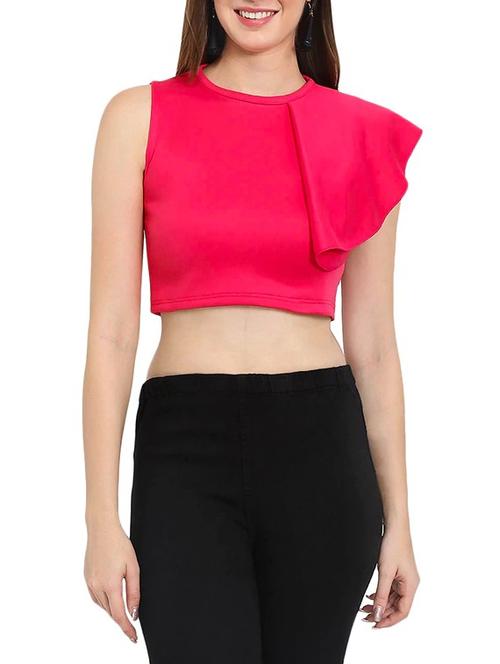 crew neck ruffle detail crop top - 14488392 - Very Small Image - 1