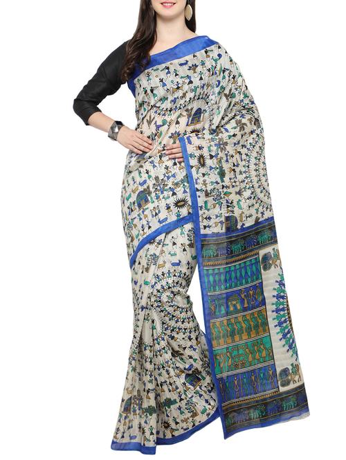 cream warli saree with blouse - 14488420 - Very Small Image - 1