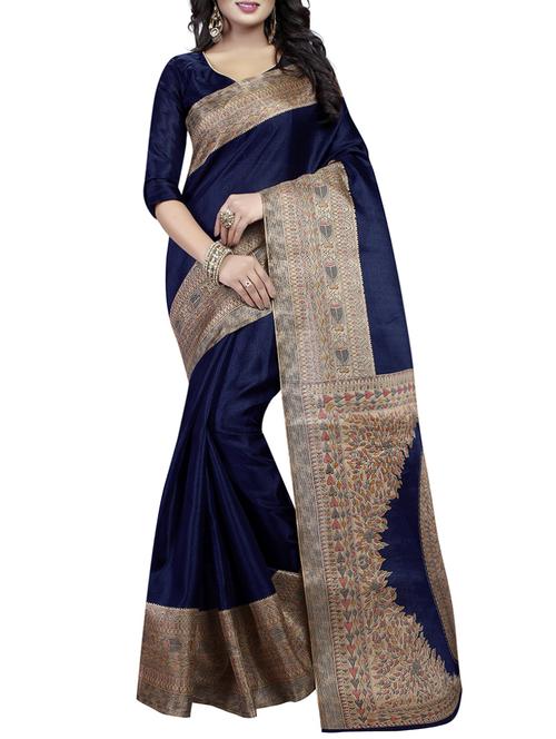 blue cotton printed saree with blouse - 14489003 - Very Small Image - 1