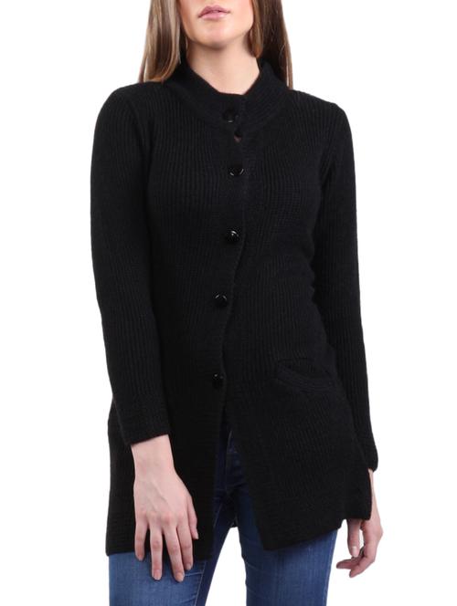 black self design long sleeves cardigans - 14491342 - Very Small Image - 1