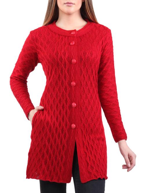red self design long sleeves cardigans - 14491374 - Very Small Image - 1