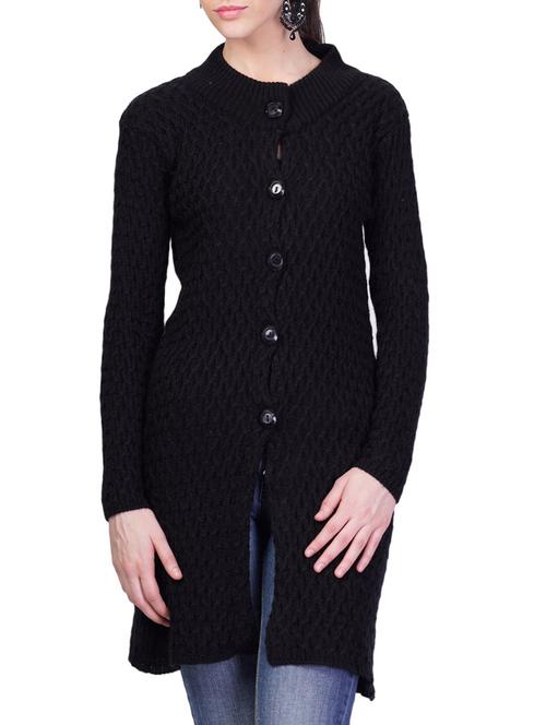 black self design long sleeves cardigans - 14491418 - Very Small Image - 1