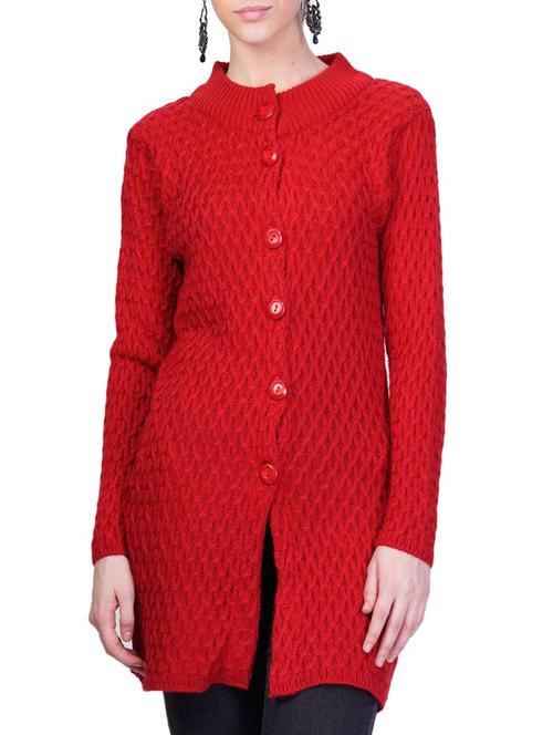 red self design long sleeves cardigans - 14491426 - Very Small Image - 1
