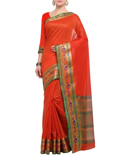 orange bordered saree with blouse - 14491860 - Very Small Image - 1