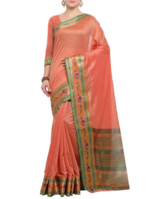 peach bordered saree with blouse - 14491861 - Very Small Image - 1