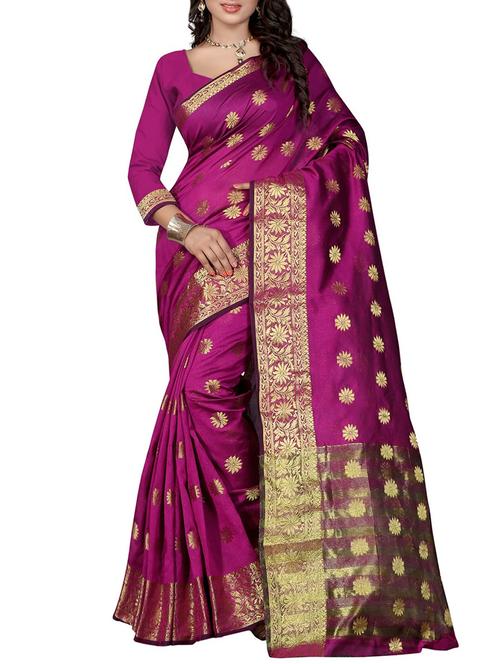 magenta art silk woven saree with blouse - 14492840 - Very Small Image - 1