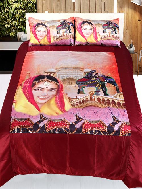 culture print satin double bedsheet with 2 pillow covers - 14494126 - Very Small Image - 1