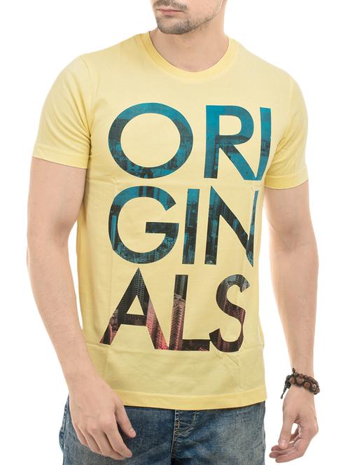 yellow cotton front print tshirt - 14494974 - Very Small Image - 1