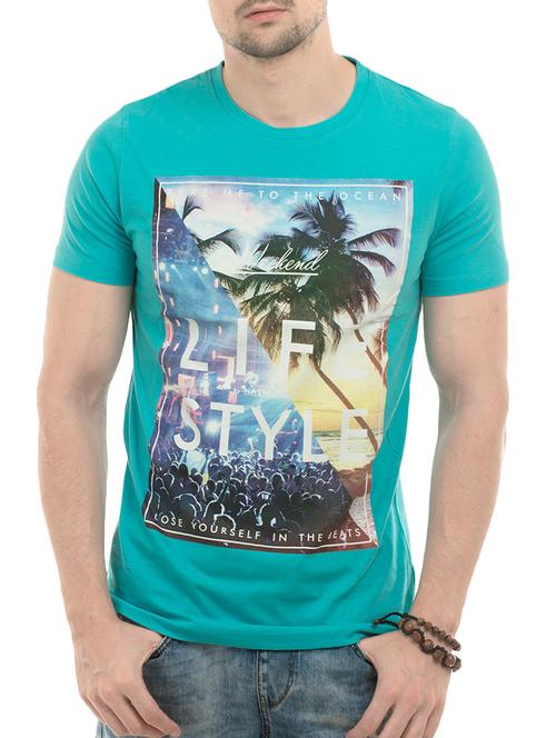 turquoise cotton front print tshirt - 14494981 - Very Small Image - 1