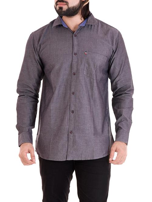 Grey Cotton Casual Shirt - 14497462 - Very Small Image - 1