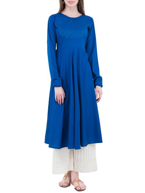 blue cotton flared kurta - 14497564 - Very Small Image - 1