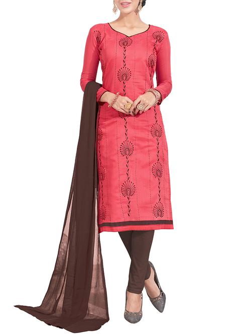 pink chanderi cotton churidaar suit dress material - 14498634 - Very Small Image - 1