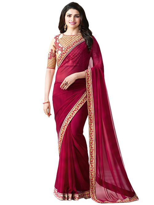 magenta georgette bordered saree with blouse - 14501692 - Very Small Image - 1