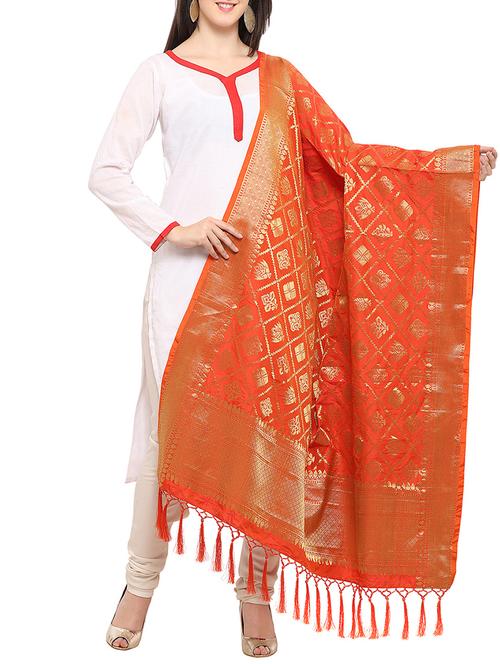 orange silk dupatta - 14502865 - Very Small Image - 1