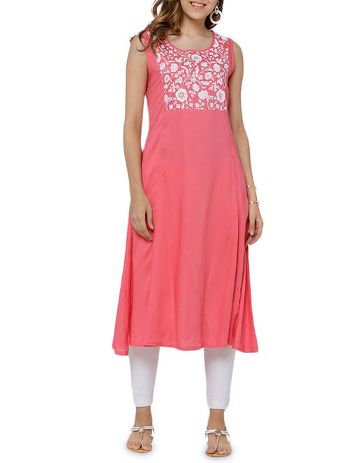 pink rayon flared kurta - 14504068 - Very Small Image - 1