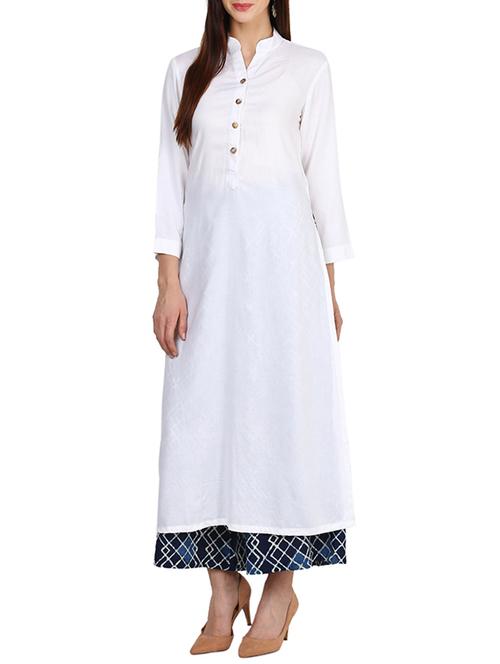 white rayon straight kurta - 14505735 - Very Small Image - 1