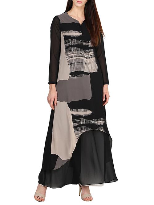 black georgette a-line kurta - 14505744 - Very Small Image - 1