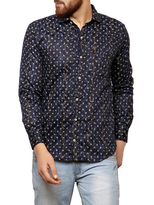 dark blue cotton casual shirt - 14505787 - Very Small Image - 1
