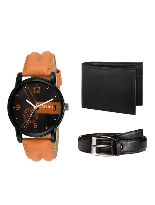 arum latest stylish brown trendy watch with black wallet,belt - 14509974 - Very Small Image - 1