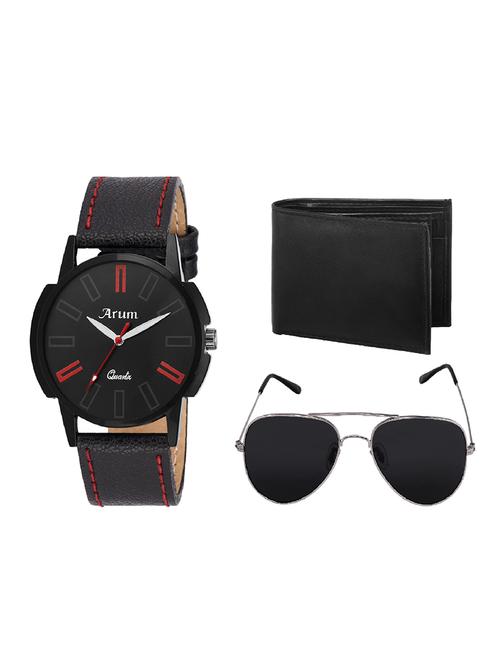 arum  stylish black trendy watch with black wallet , sunglass - 14509980 - Very Small Image - 1