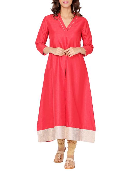 high slit color block kurta - 14510675 - Very Small Image - 1