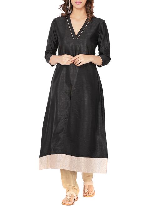 black art silk high slit  solidkurta - 14510676 - Very Small Image - 1