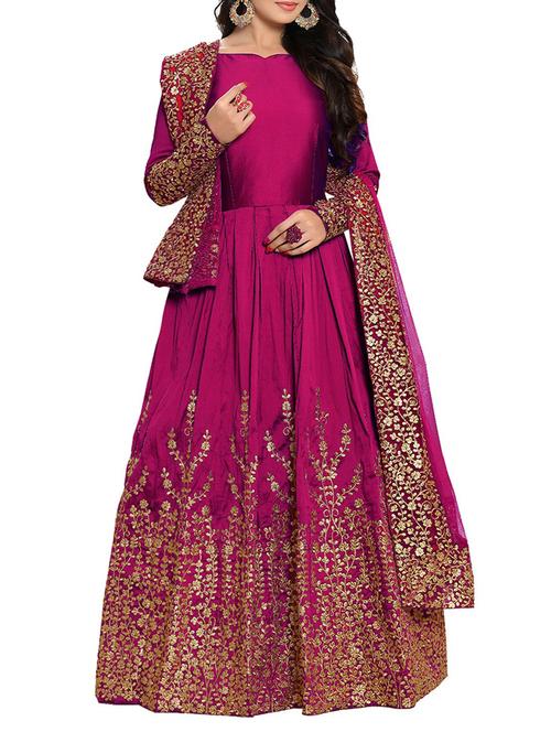 Embroidered flared semi-stitched suit - 14510865 - Very Small Image - 1