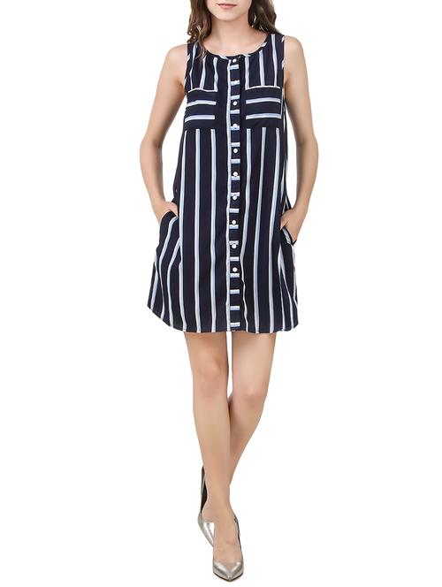 navy blue striped rayon dress - 14511018 - Very Small Image - 1