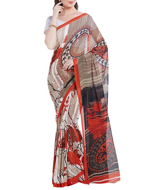 cream georgette printed saree with blouse - 14512594 - Very Small Image - 1