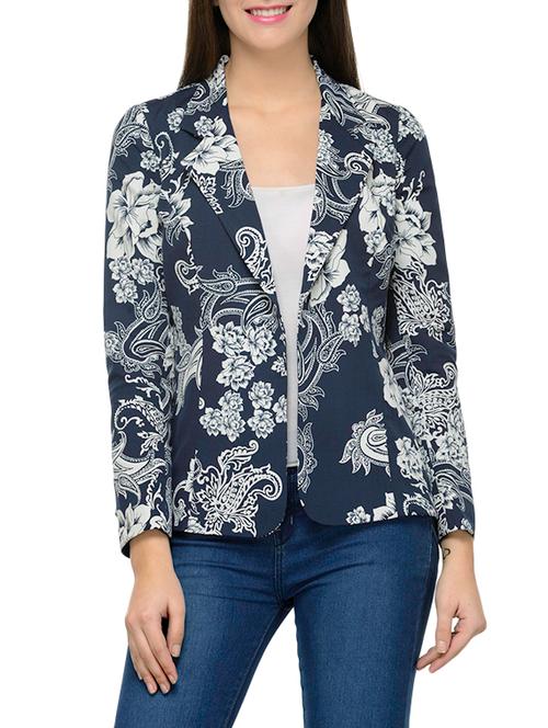 navy blue printed blazer - 14513058 - Very Small Image - 1