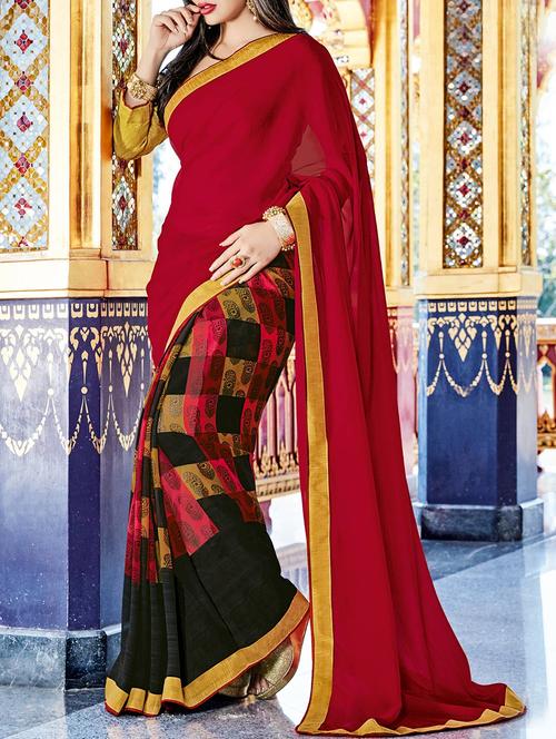 maroon half & half saree with blouse - 14513514 - Very Small Image - 1
