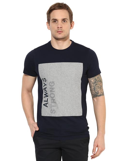 navy blue cotton front print tshirt - 14514672 - Very Small Image - 1
