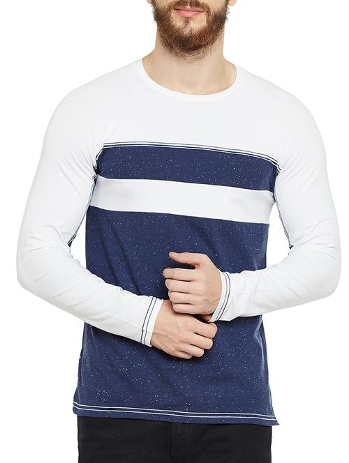 blue and white cotton color blocked t-shirt - 14515488 - Very Small Image - 1